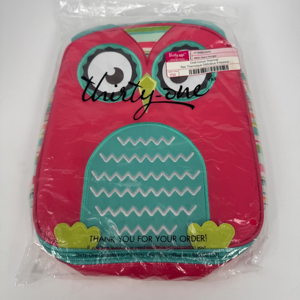 Thirty-One Chill-Icious Thermal Owl Lunch Bag‎ Pink Teal 986A NEW